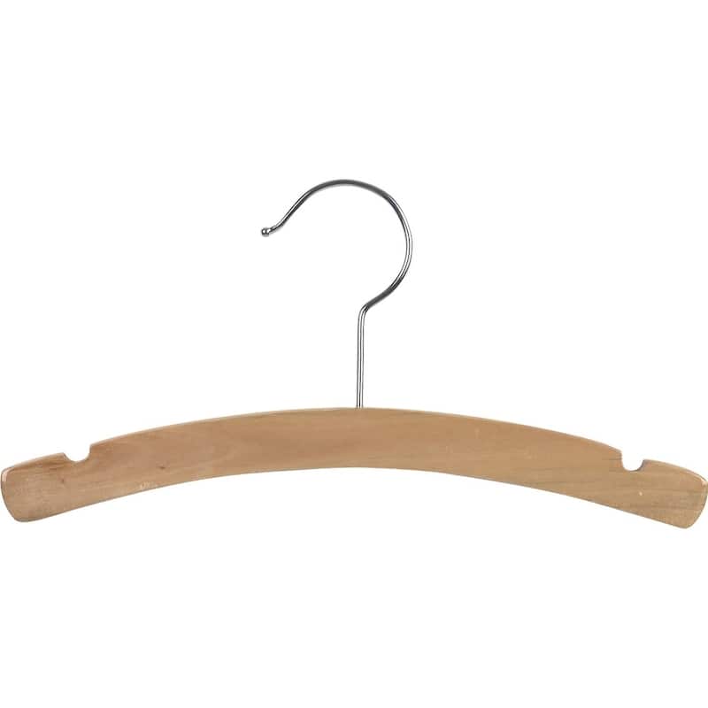 Rounded Wooden Kids Hanger with Natural Finish, 12 Inch Wood Top Hangers with Chrome Swivel Hook for Childrens Clothes