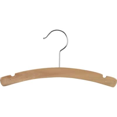 Rounded Wooden Kids Hanger with Natural Finish, 12 Inch Wood Top Hangers with Chrome Swivel Hook for Childrens Clothes