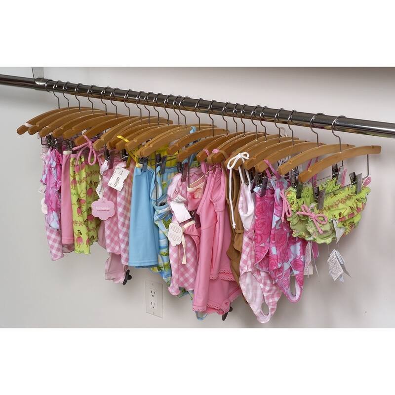 Rounded Wooden Kids Hanger with Natural Finish, 12 Inch Wood Top Hangers with Chrome Swivel Hook for Childrens Clothes