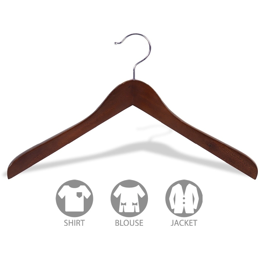 Concave Wooden Top Hanger with Walnut Finish, Thick Curved Coat Hangers  with Chrome Swivel Hook for Jackets or Fine Shirts - On Sale - Bed Bath &  Beyond - 17806651