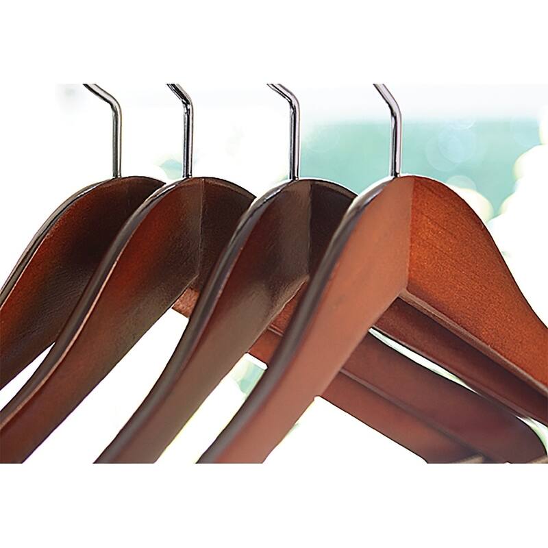 Concave Wooden Top Hanger with Walnut Finish, Thick Curved Coat Hangers with Chrome Swivel Hook for Jackets or Fine Shirts