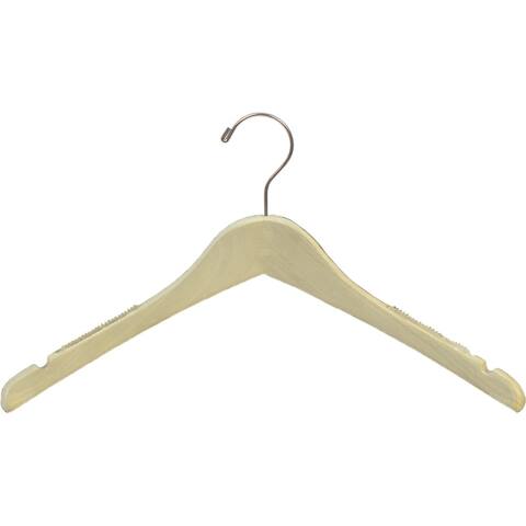 Petite Unfinished Wooden Jacket Hanger with Rubber Non-Slip Shoulder Grips, Curved 15.5 Inch Hangers with Notches