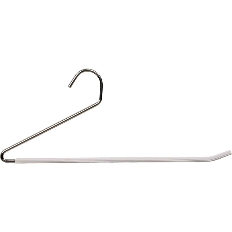 Open Ended Metal Bottom Hanger with White Non-Slip Coating, Space Saving Sturdy Metal Pants Hanger with Chrome Hook