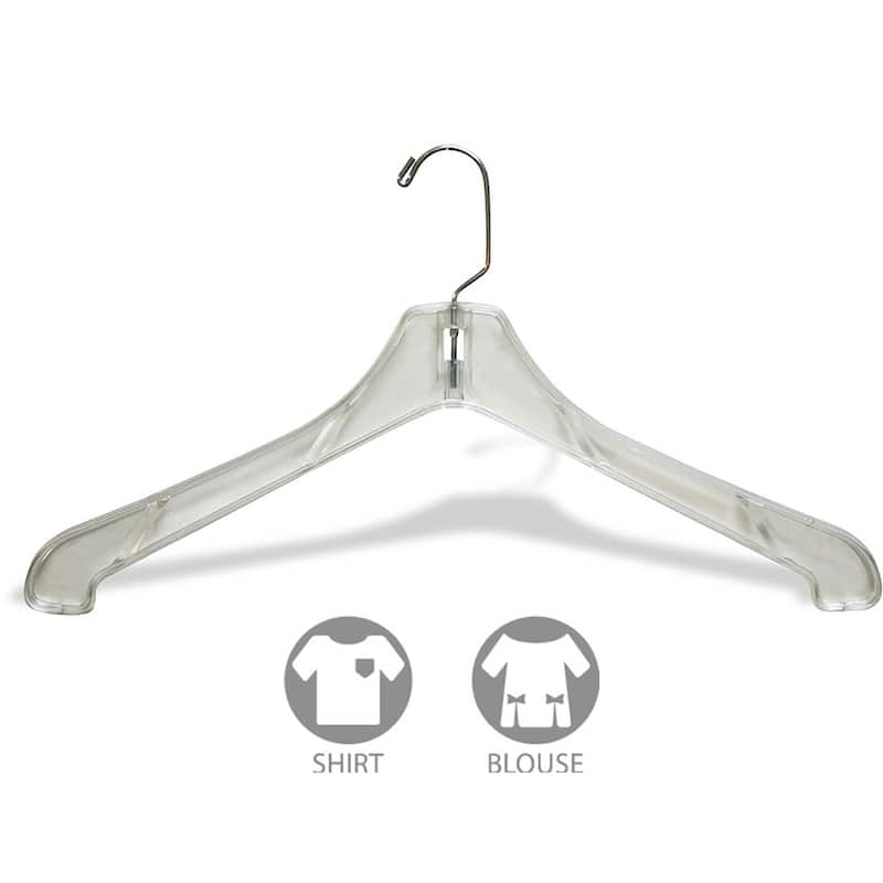 Heavy Duty Clear Plastic Coat Hanger, Strong 1/2 Inch Thick Hangers with 360 Degree Chrome Swivel Hook