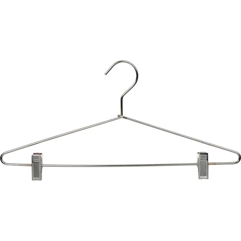 Slim Metal Combo Hanger with Adjustable Cushion Clips, Sturdy Space Saving Chrome Top Hangers for Dress Shirt or Pants