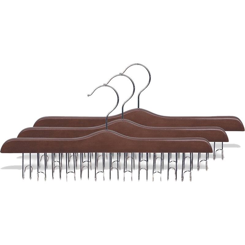 Solid Hardwood Belt Hanger with 12 Hooks, Walnut Finsh with Chrome Hardware, box of 1