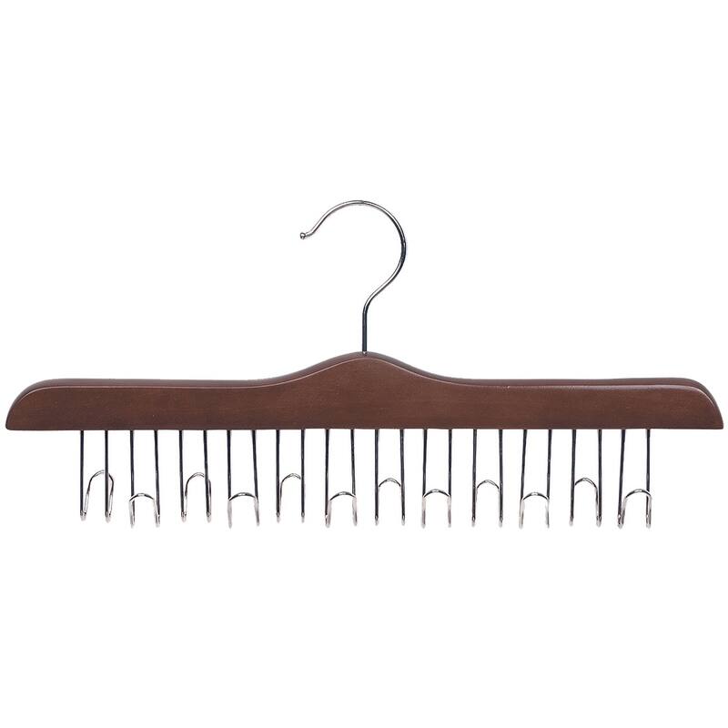Solid Hardwood Belt Hanger with 12 Hooks, Walnut Finsh with Chrome Hardware, box of 1