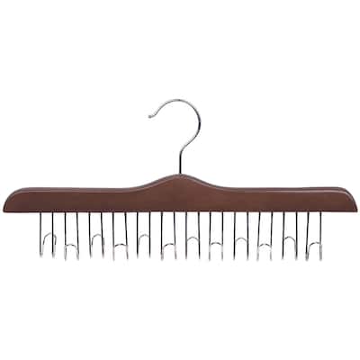 Solid Hardwood Belt Hanger with 12 Hooks, Walnut Finsh with Chrome Hardware, box of 1