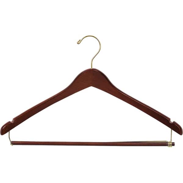 Flat Wooden Suit Hanger w/Bar (Walnut & Chrome)