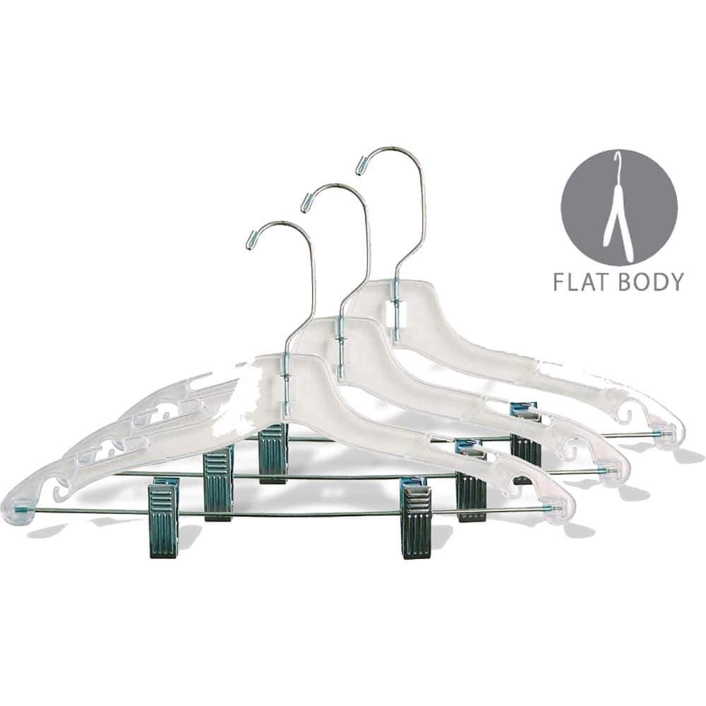 Clear Plastic Kids Combo Hanger with Adjustable Cushion Clips, Box of 100 12 inch Hangers with Notches and Chrome Swivel Hook