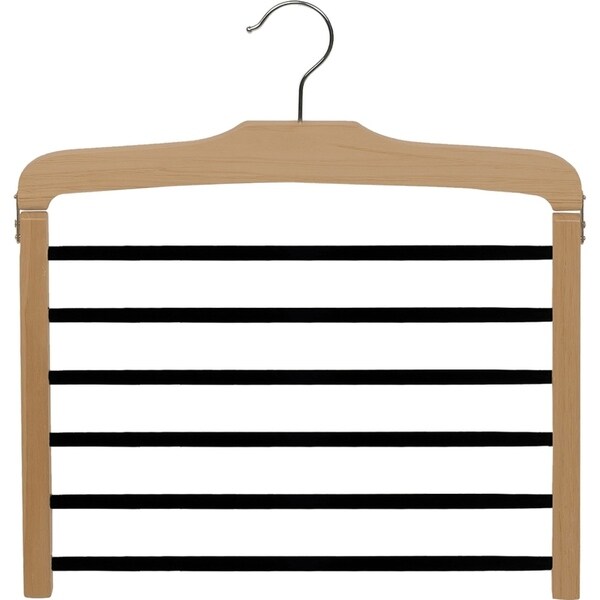 Wooden 6 Tier Pant Hanger w/ Black Velvet NonSlip Bars, Wood Bottom