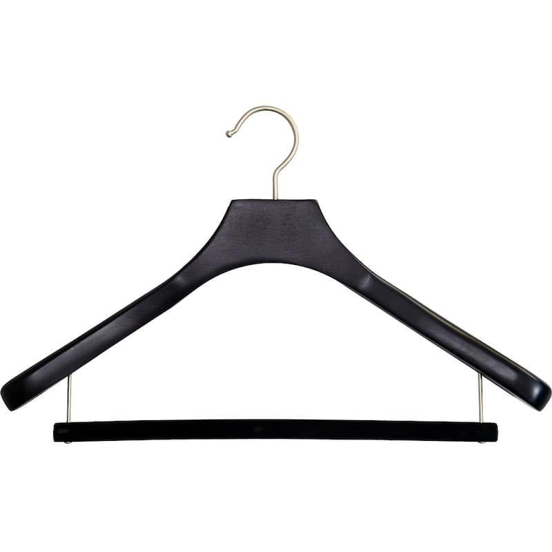 Deluxe Wooden Suit Hanger with Velvet Bar, Espresso Finish & Brushed Chrome Swivel Hook, Large 2 Inch Wide Contoured Hangers