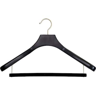 Deluxe Wooden Suit Hanger with Velvet Bar, Espresso Finish & Brushed Chrome Swivel Hook, Large 2 Inch Wide Contoured Hangers