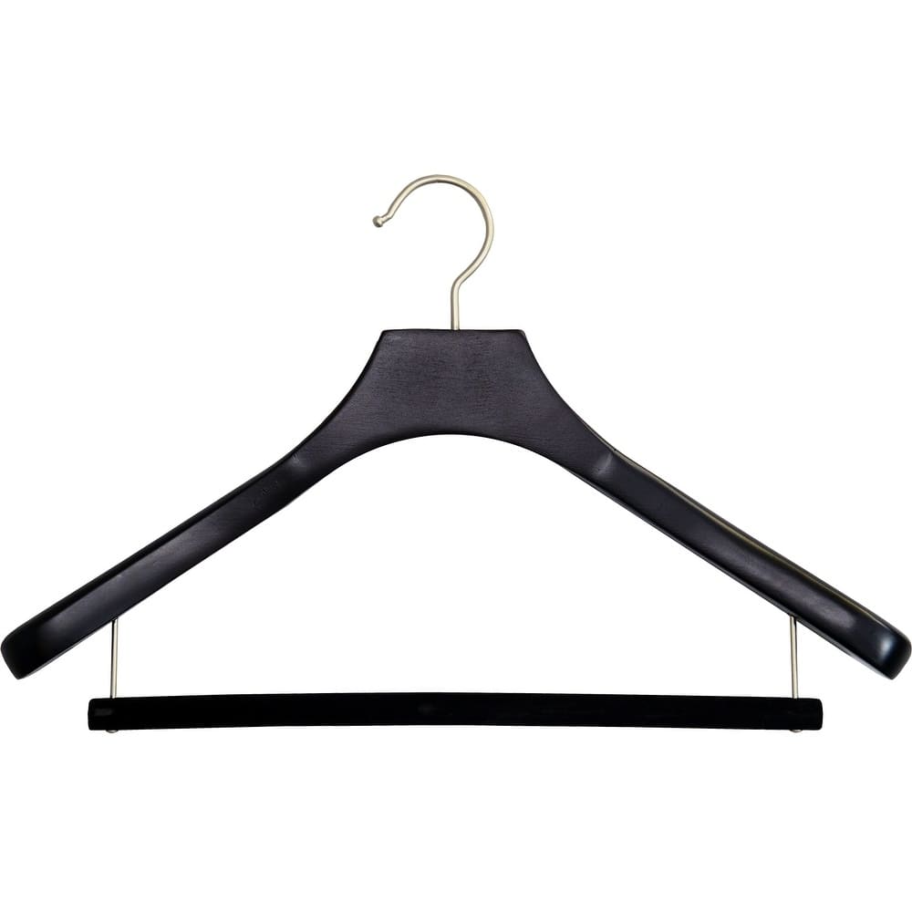 Deluxe Wooden Suit Hanger with Velvet Bar, Espresso Finish & Brushed Chrome Swivel Hook, Large 2 Inch Wide Contoured Hangers