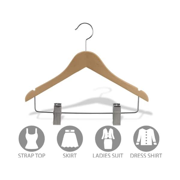 Wooden Junior Combo Hanger With Adjustable Cushion Clips Flat 14 Inch Hangers With Natural Finish And Notches Overstock 17806707