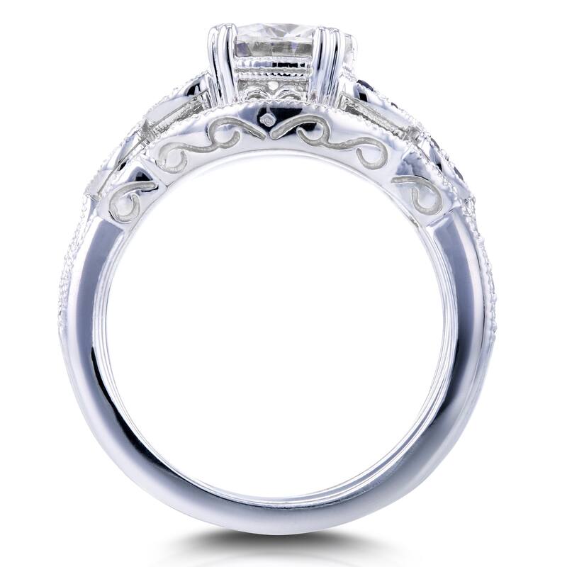 Annello by Kobelli 14k White Gold 1 1/2 Carat TGW Cushion Moissanite (DEF) with Sapphire and Diamond Accents Bridal Set