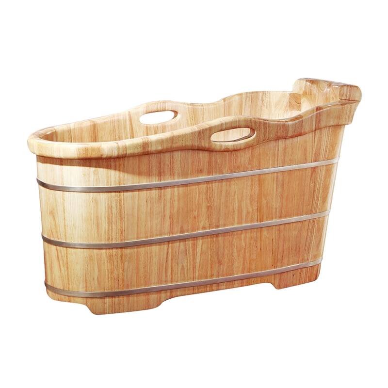 ALFI brand AB1187 57" Free Standing Rubber Wooden Soaking Bathtub with Headrest - Brown