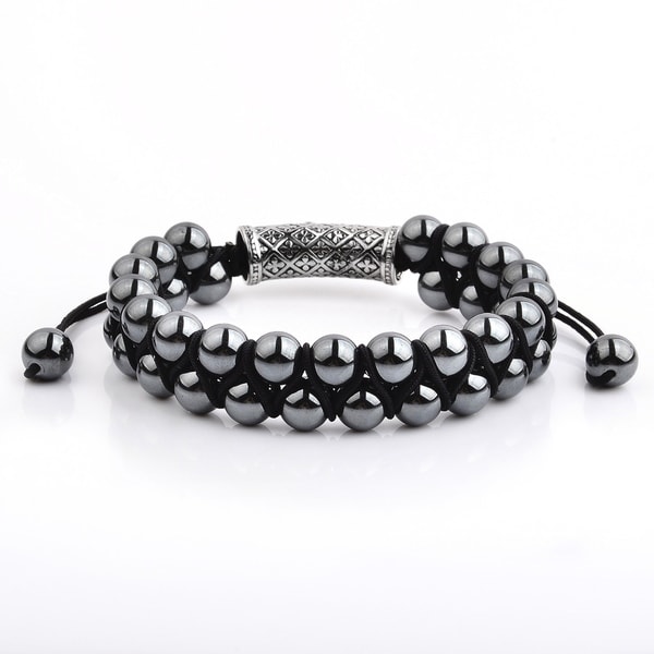 Hematite Stone Double Layered Adjustable Bracelet (15mm Wide)