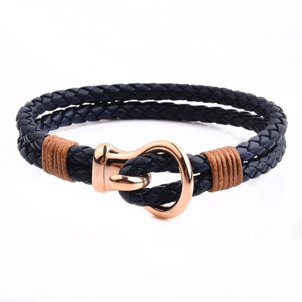 Stainless Steel Hook Clasp Leather Bracelet (10mm Wide)