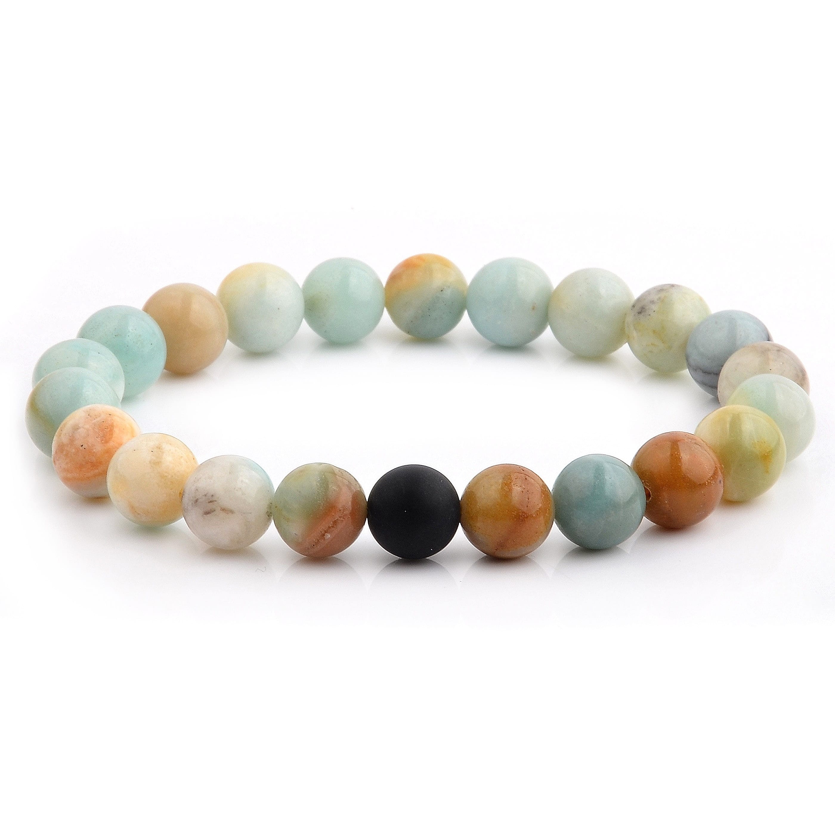 Polished Amazonite And Matte Onyx Beaded Stretch Bracelet 10mm Wide Brown On Sale Overstock