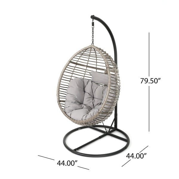 Layla Outdoor Wicker Hanging Basket Chair with Cushion by Christopher Knight Home