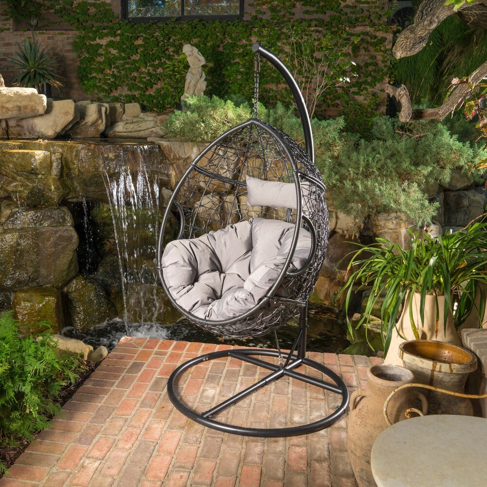 kyle outdoor wicker hanging basket chair with water resistant cushions