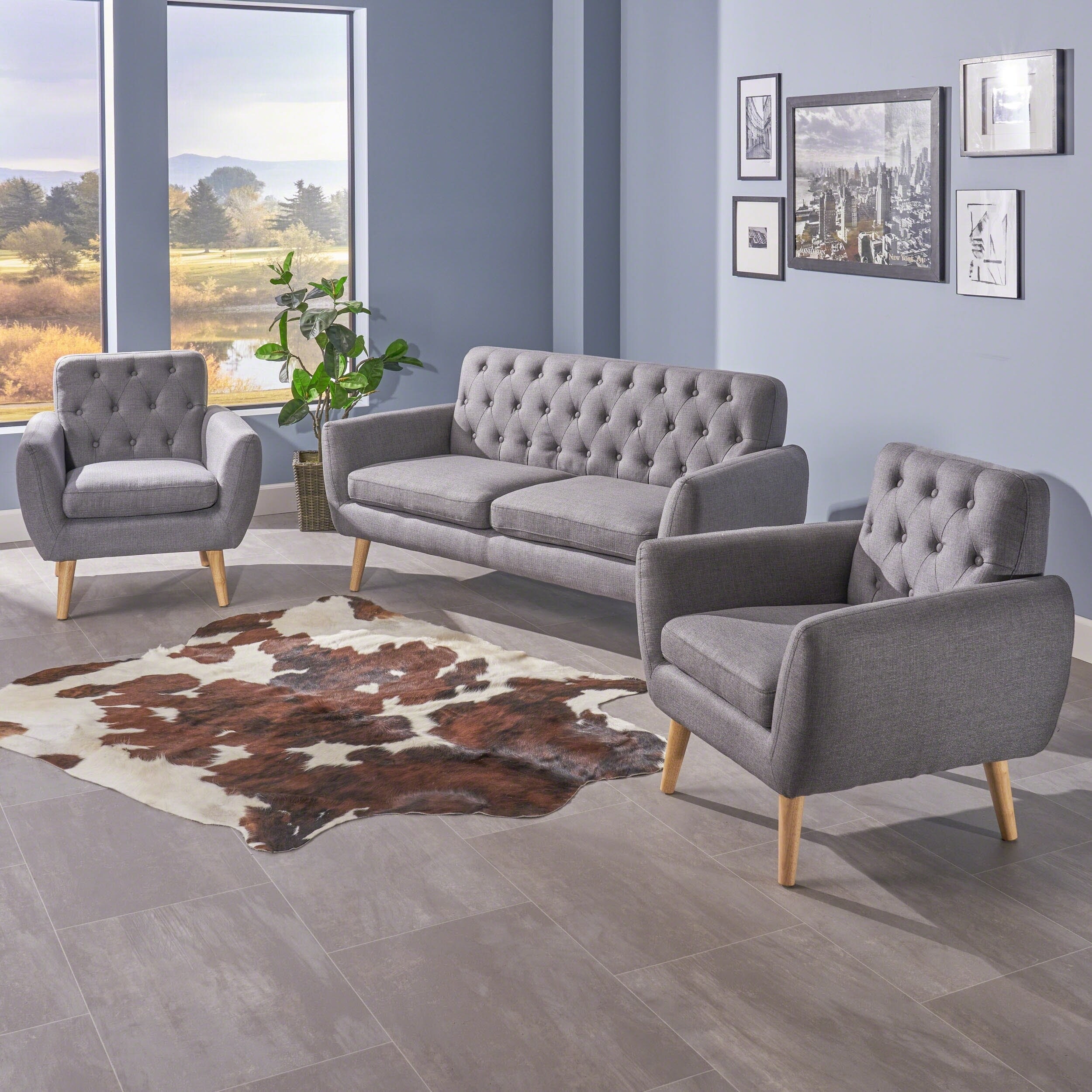 Bernice Mid Century Modern Pee 3 Piece Fabric Sofa Set By Christopher Knight Home