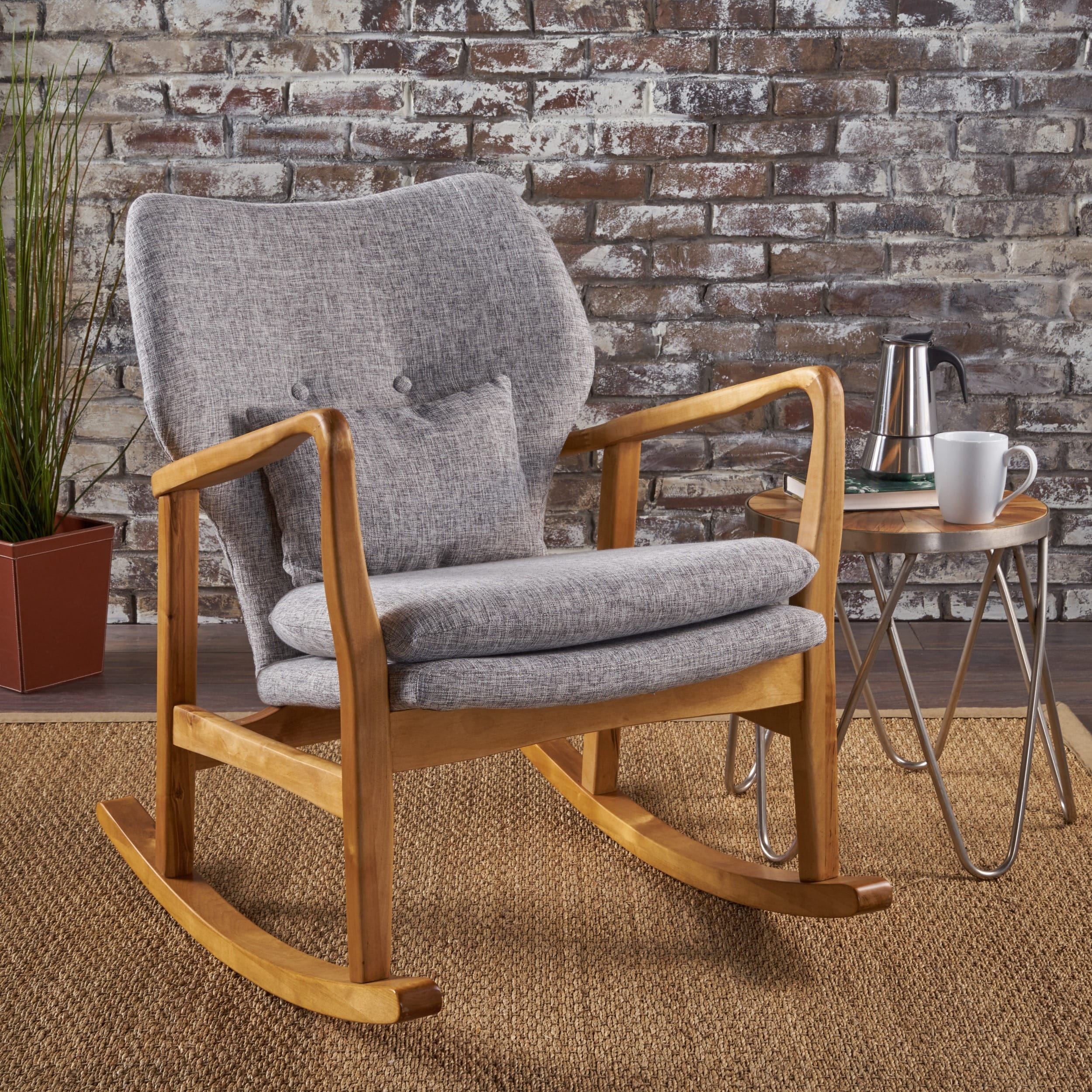 Christopher Knight Home Mid Century Fabric Rocking Chair Grey/Light Walnut Textile