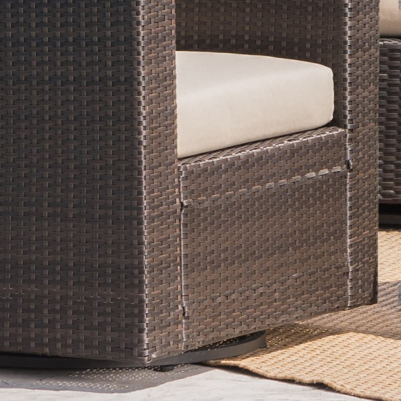 Puerta Outdoor 4-piece Wicker Swivel Chair Set with Square Firepit by Christopher Knight Home