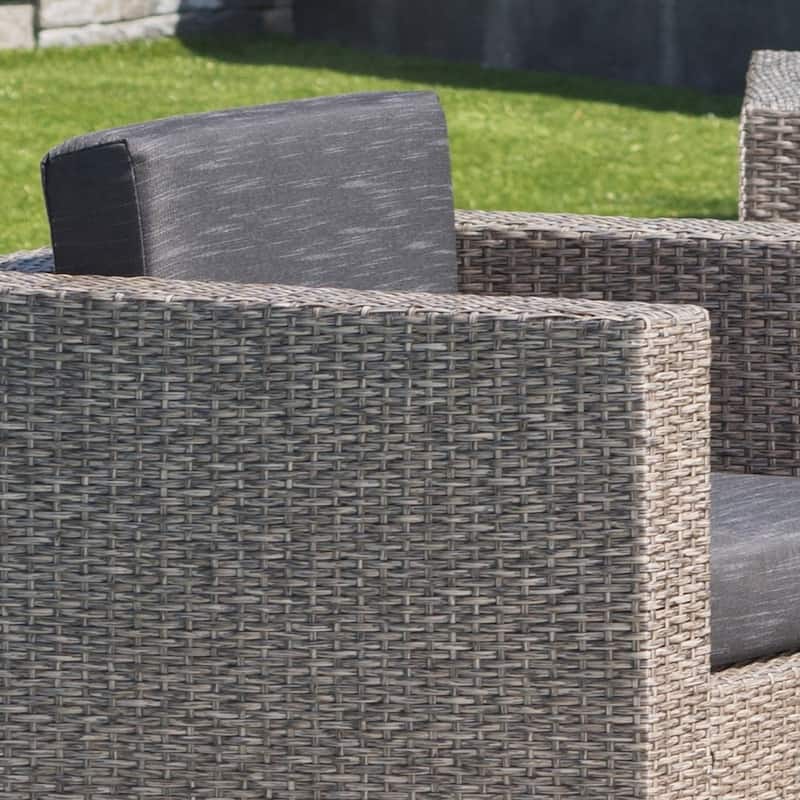 Puerta Outdoor 4-piece Wicker Swivel Chair Set with Square Firepit by Christopher Knight Home