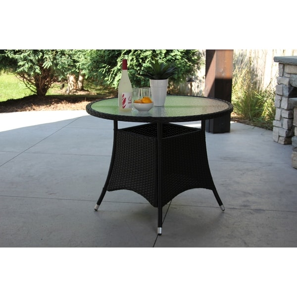 Single Round Black Wicker Dining Table w/ Rec'd Glass