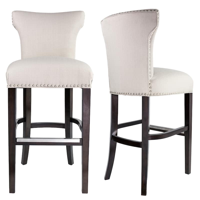 Sole Designs Bella Collection Modern SACHI Fabric Upholstered Counter Bar Stool With Nail Trim & Wingback Design - Beige