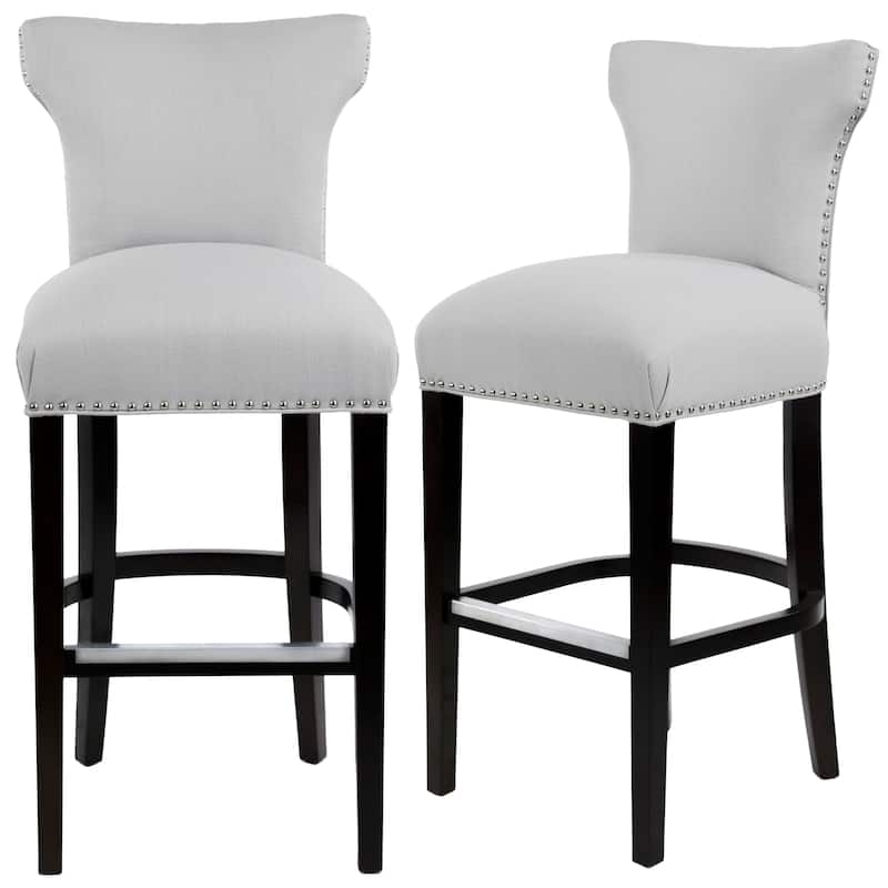 Sole Designs Bella Collection Modern SACHI Fabric Upholstered Counter Bar Stool With Nail Trim & Wingback Design - Silver