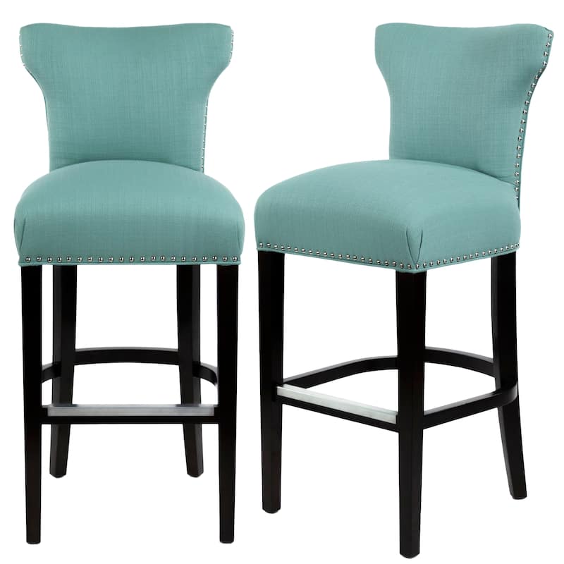 Sole Designs Bella Collection Modern SACHI Fabric Upholstered Counter Bar Stool With Nail Trim & Wingback Design - Aqua