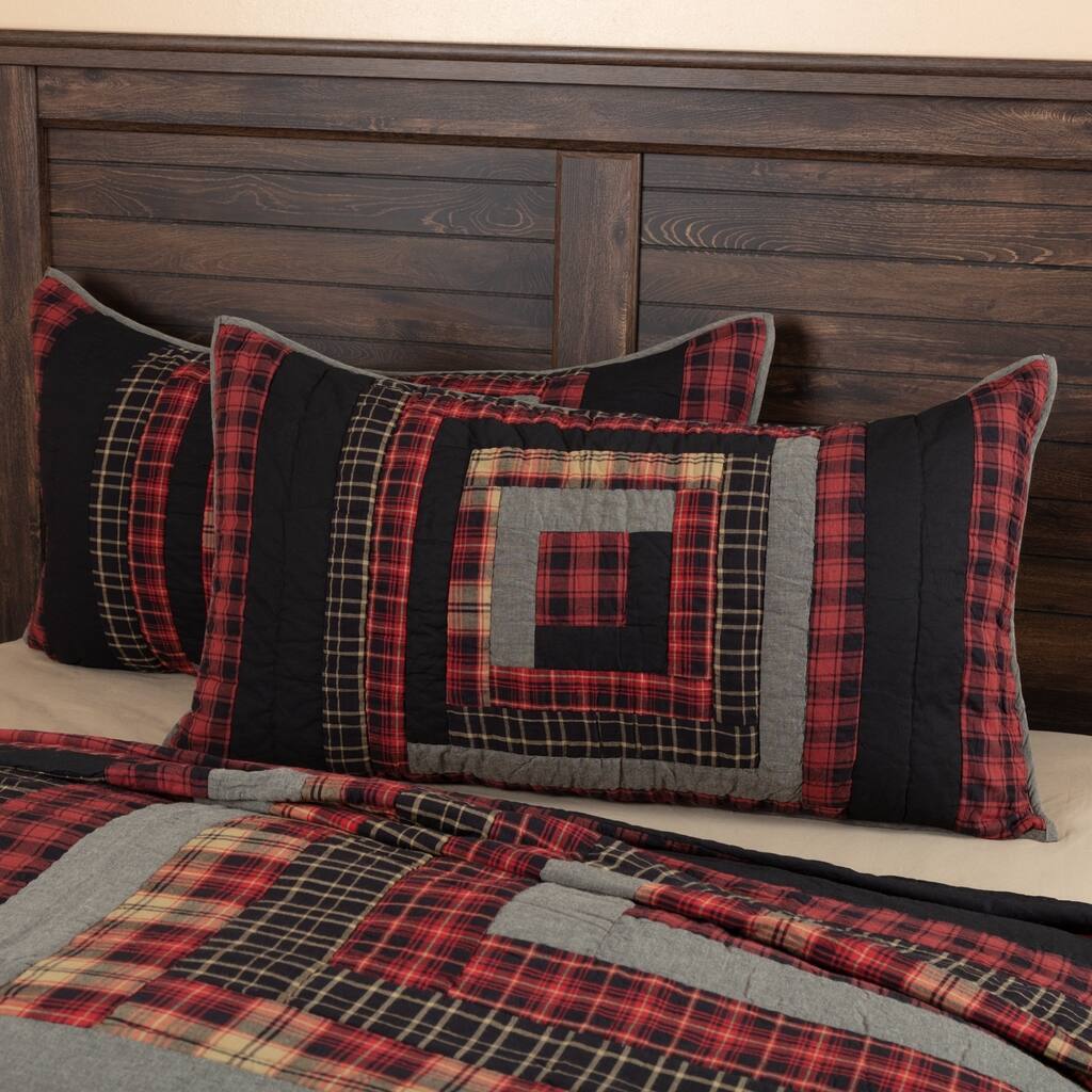Red Rustic Bedding VHC Cumberland Sham Cotton Patchwork Chambray