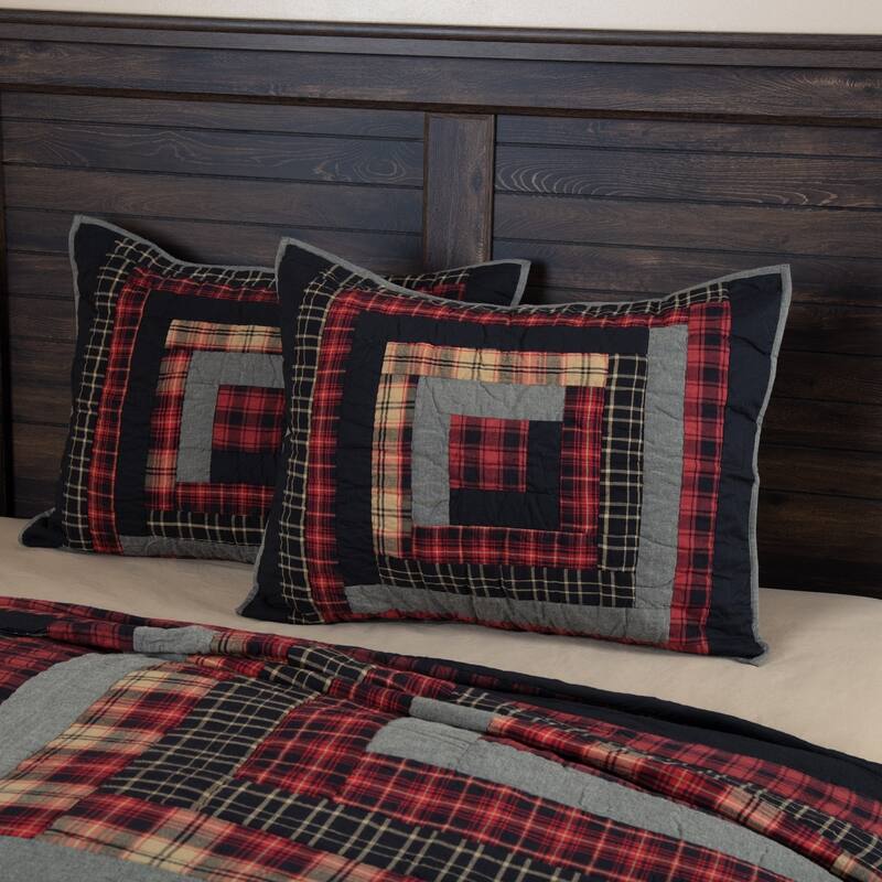 Red Rustic Bedding VHC Cumberland Sham Cotton Patchwork Chambray - Standard