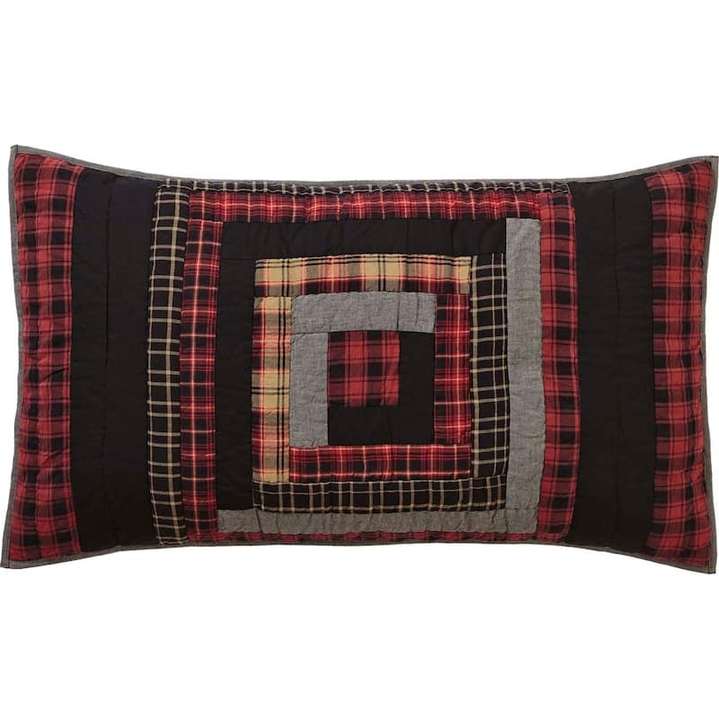 Red Rustic Bedding VHC Cumberland Sham Cotton Patchwork Chambray
