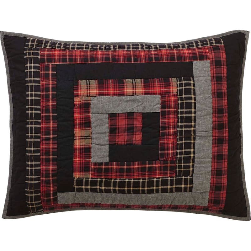 Red Rustic Bedding VHC Cumberland Sham Cotton Patchwork Chambray