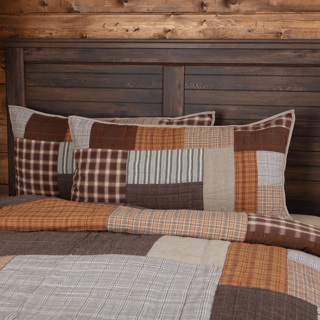 Grey Rustic Bedding VHC Rory Sham Cotton Patchwork Chambray