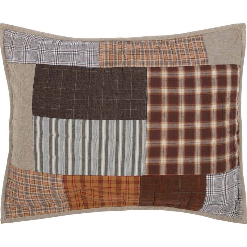 Grey Rustic Bedding VHC Rory Sham Cotton Patchwork Chambray