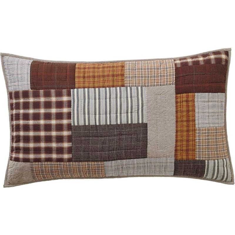 Grey Rustic Bedding VHC Rory Sham Cotton Patchwork Chambray