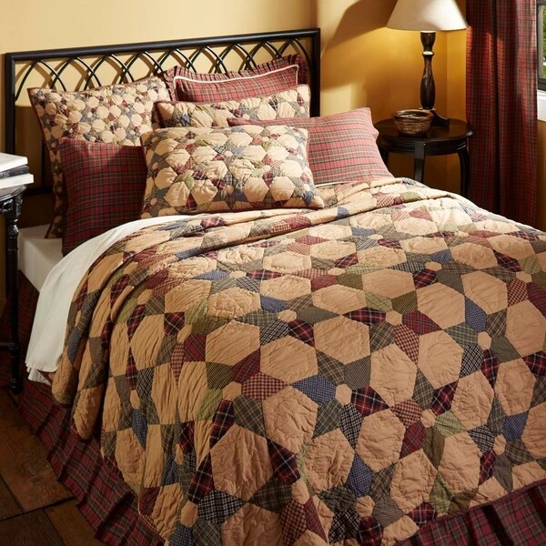 Tan Primitive Bedding VHC Tea Star Quilt Cotton Star Patchwork