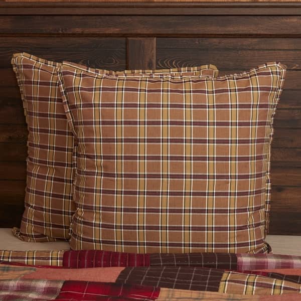 Plaid Tan VHC Brands Wyatt Bedding Accessory Euro Sham 26x26 Plaid Tan VHC Brands Wyatt Bedding Accessory Euro Sham 26x26