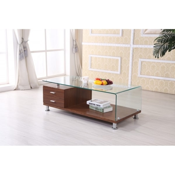 Shop Best Quality Furniture Rectangular Glass-top Coffee Table with Drawers - Free Shipping ...