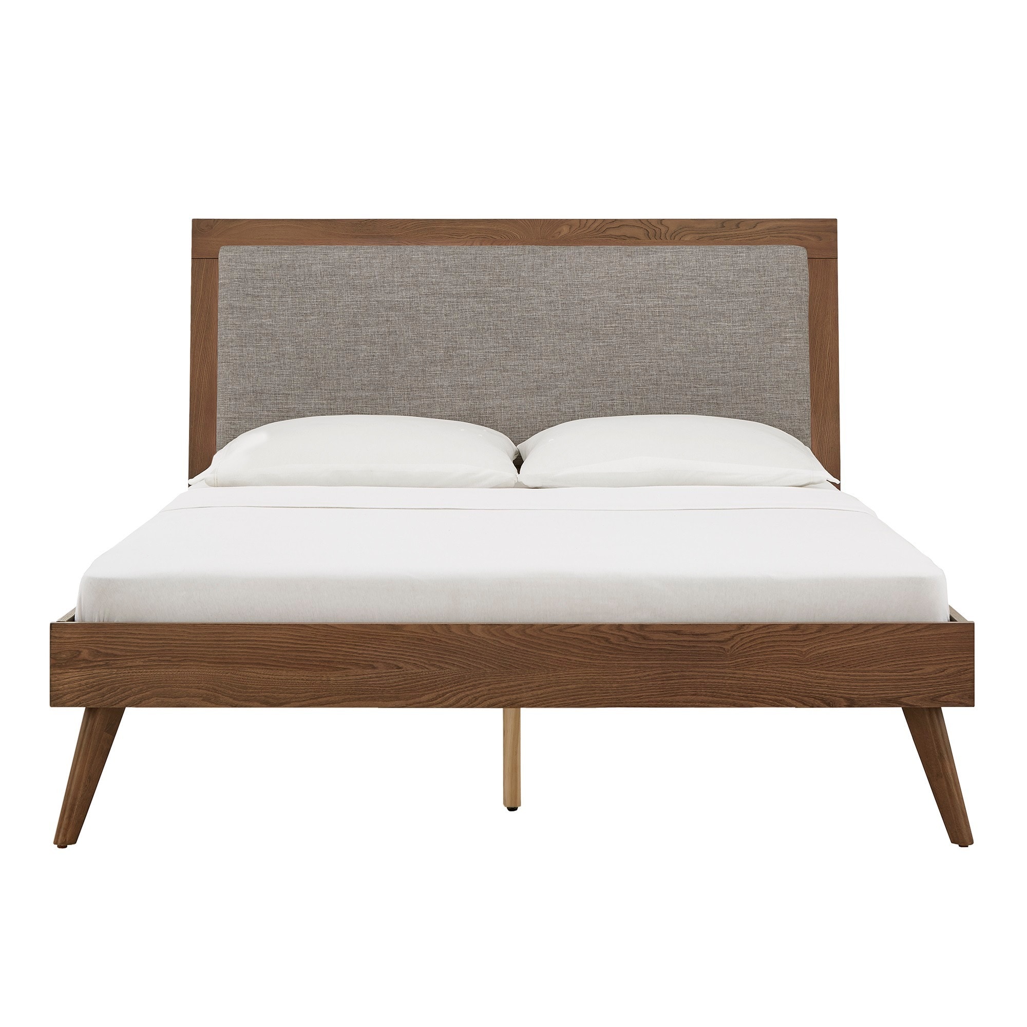Sylvia Queen Size Mid-Century Modern Linen Wood Bed