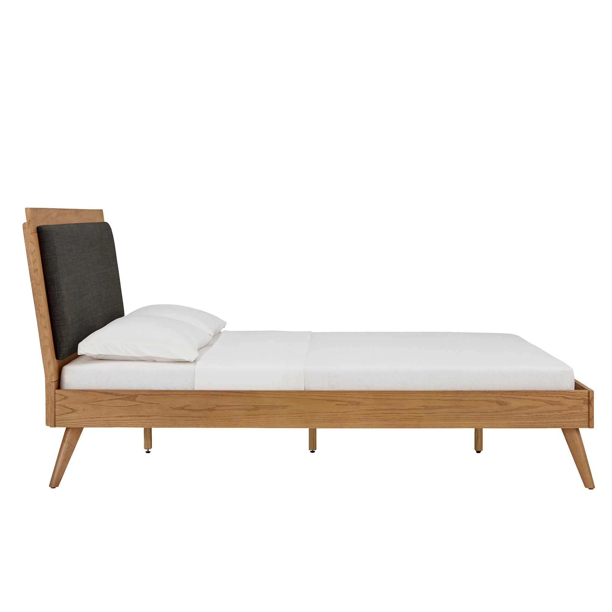 Sylvia Queen Size Mid-Century Modern Linen Wood Bed
