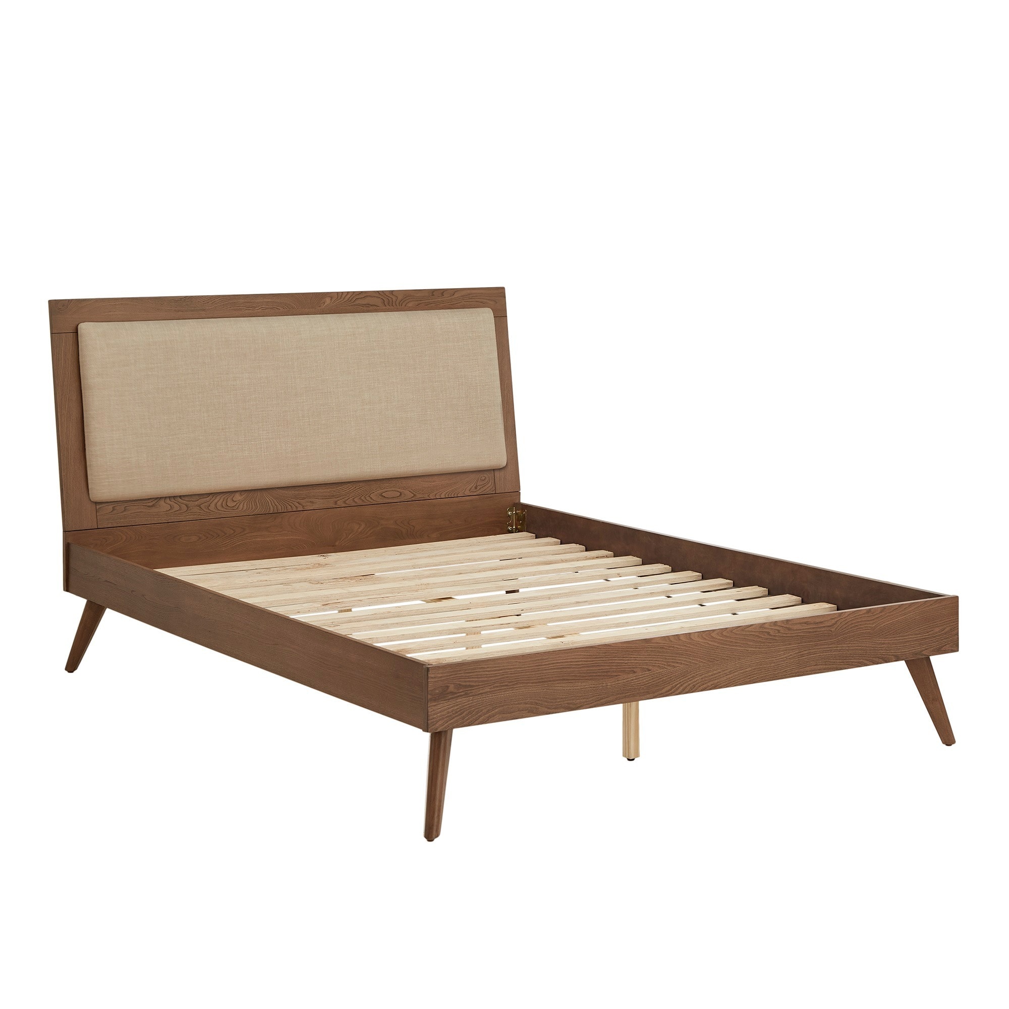 Sylvia Queen Size Mid-Century Modern Linen Wood Bed