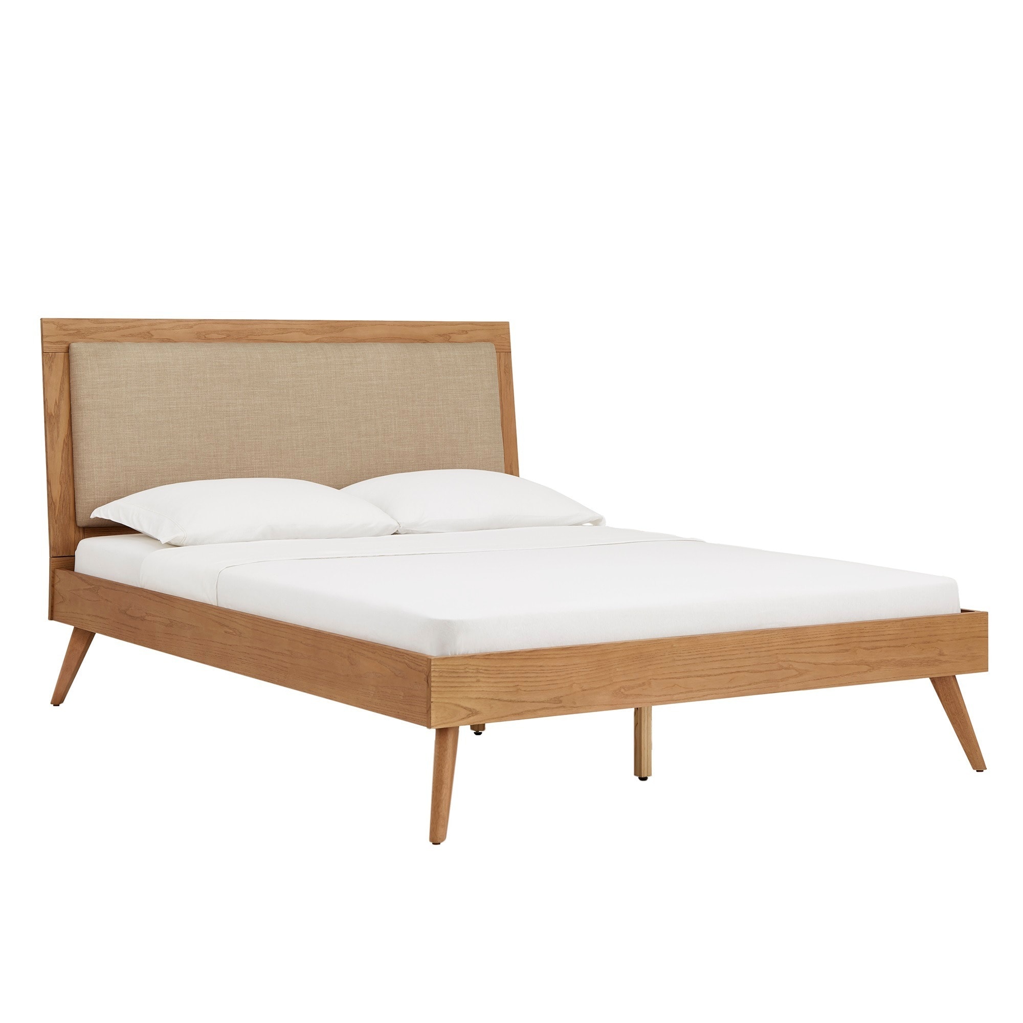Sylvia Queen Size Mid-Century Modern Linen Wood Bed