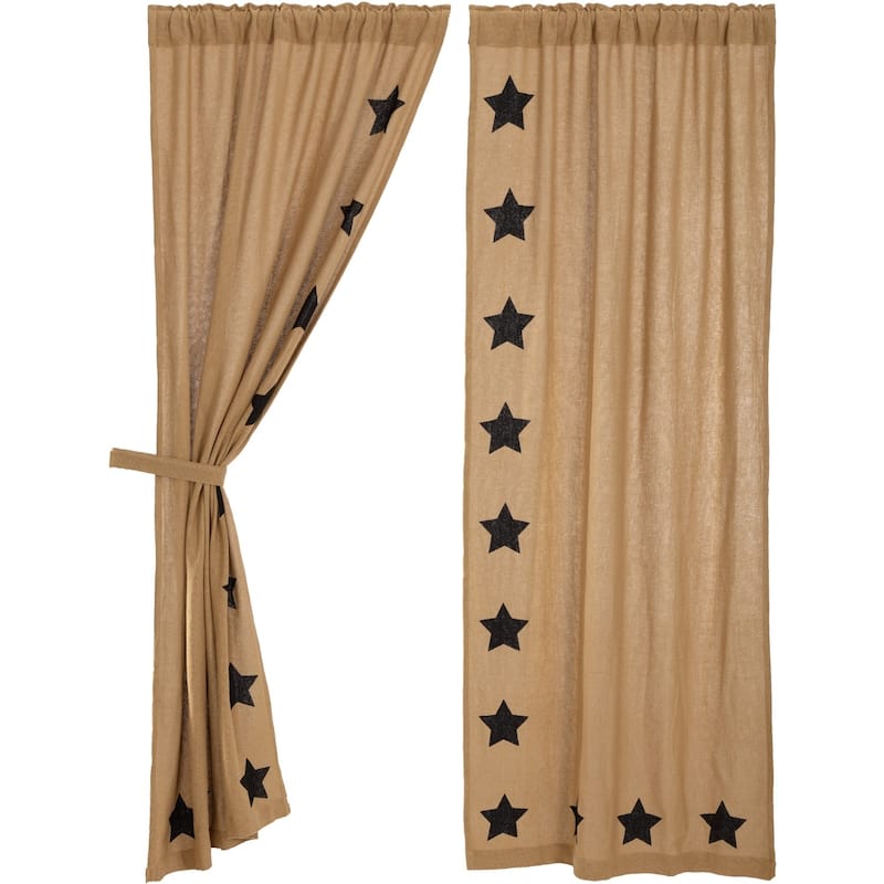 Farmhouse Curtains VHC Burlap Natural Stars Panel Pair Rod Pocket Cotton Star Stenciled Cotton Burlap - Panel 84x40