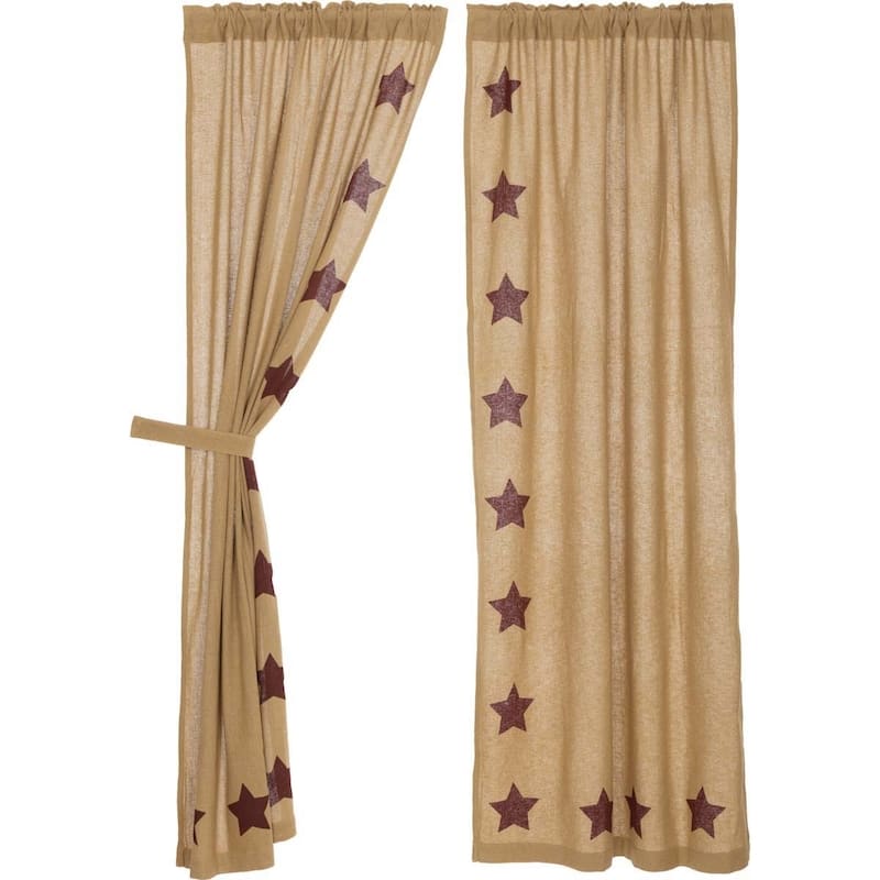 Farmhouse Curtains VHC Burlap Natural Stars Panel Pair Rod Pocket Cotton Star Stenciled Cotton Burlap - Panel 84x40